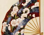 CK82-166BL Noh Fan Screen - Cherry and Flowing Stream-0