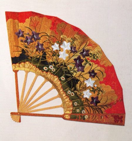 CK82-167TL Noh Fan Screen - Bell Flowers-0