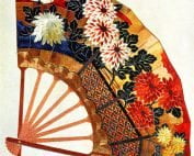 CK82-166BR Noh Fan Screen - Chrysanthemum-0