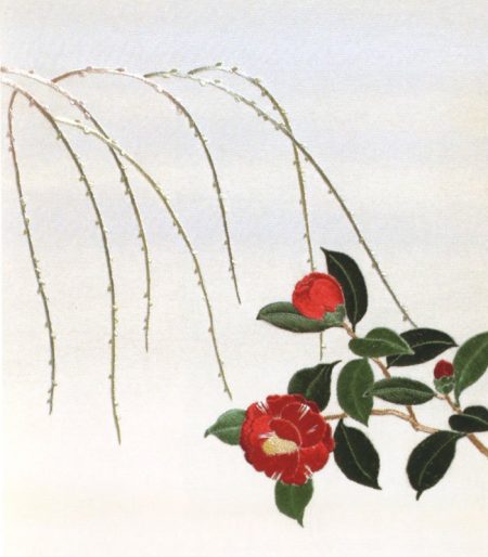 P15-26 Rimpa - Camellia with Willow-0