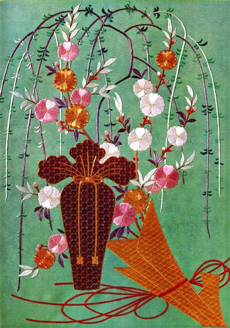 PF1175-107 Peach Blossoms and Willow in Noshi and a Jar-0