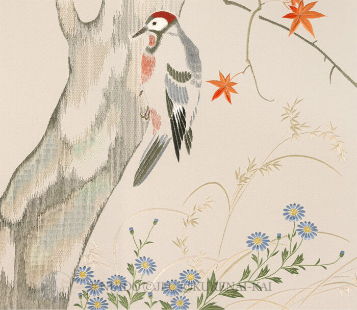 C05-04 Hoitsu Scroll: Autumn - Woodpecker & Autumn Grasses